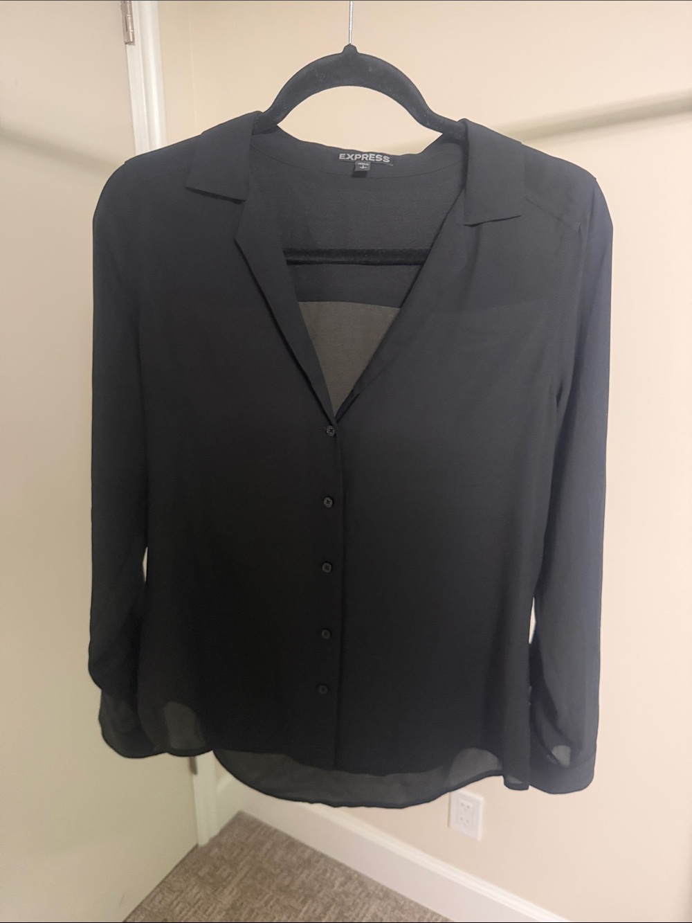 Express Black Sheer Button-Down Blouse